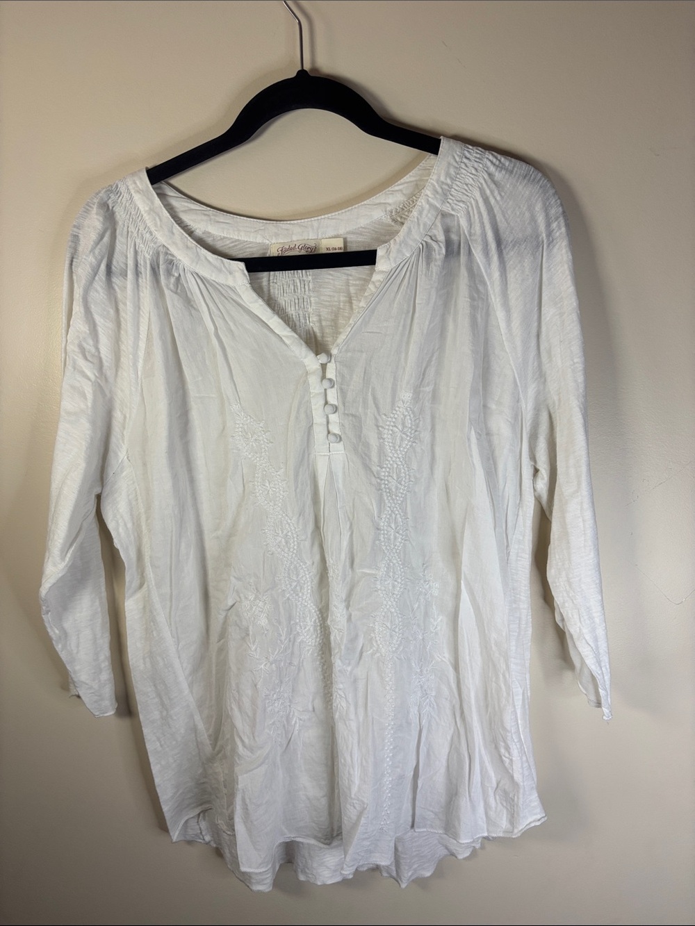 Faded Glory White Embroidered Peasant Tunic